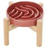 Dogs*[Wave] Slow Feeder Dog Bowls - S / Pink / Wood Stand - Pet Home | The Perfect Pet Supplies Shopping Experience